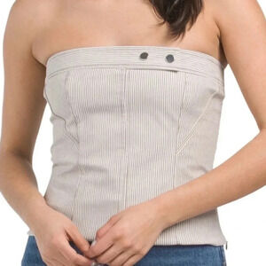 New Zara Pinstriped Button Strapless Corset Blouse Top Womens Small